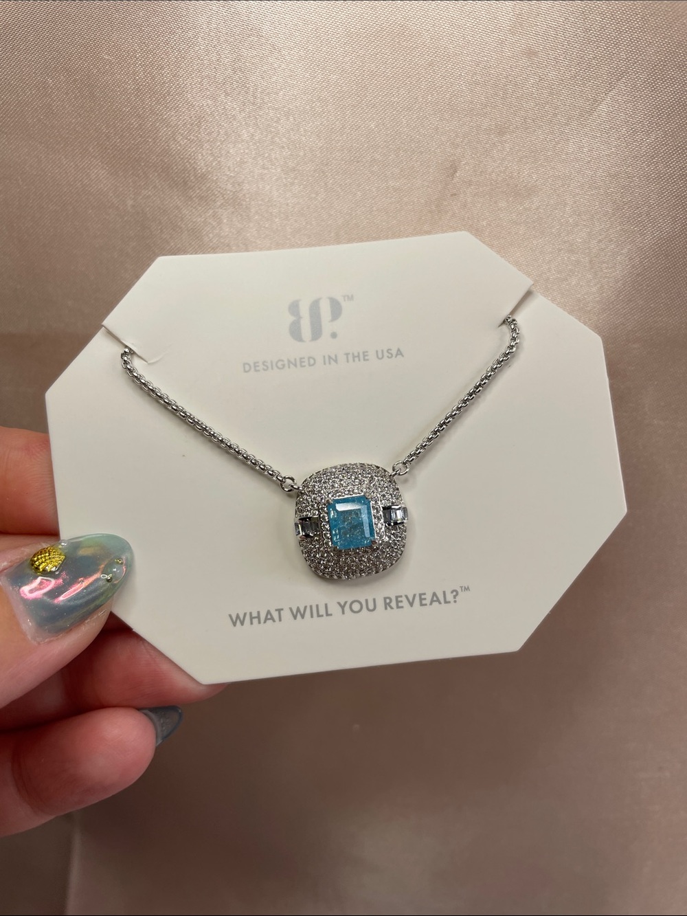 Bomb Party "The Unseen We Carry" Aqua Blue Ice Crystal on Rhodium $138 MSRP